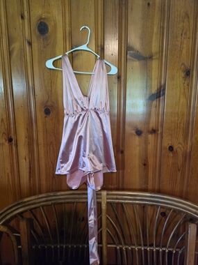 SHEIN Blush Pink Satin V-Neck Jumpsuit Romper